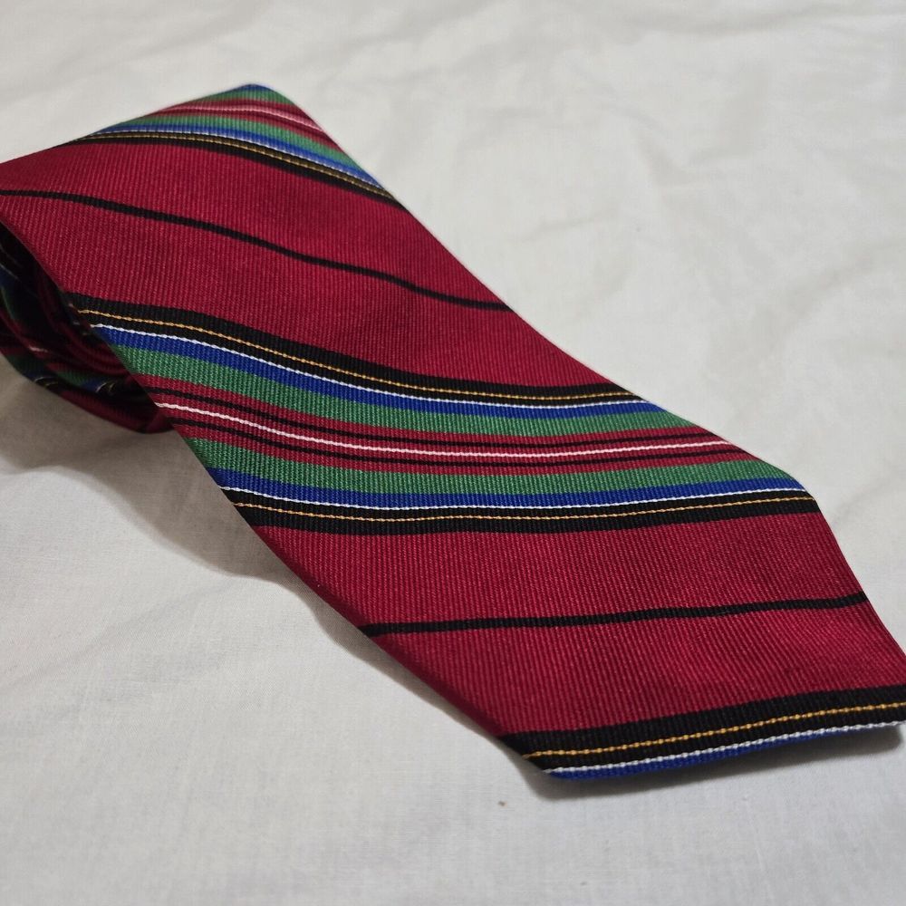 Lauren Ralph Lauren Men's Silk Woven Necktie Red Striped‎ Tie Hand Finished